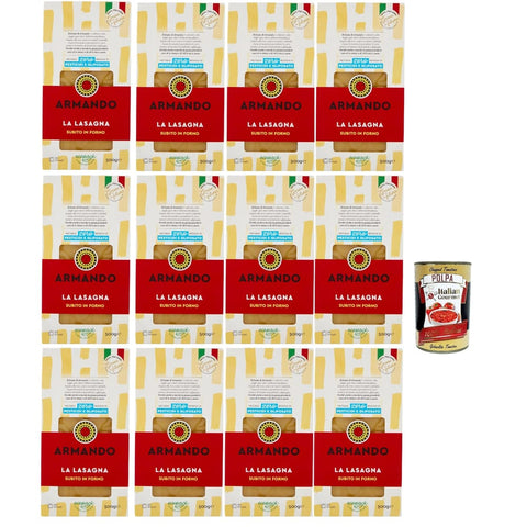 ARMANDO Längliche Pasta ARMANDO La Lasagna, Pasta di Semola di Grano Duro di Filiera 100% ItalianoDurumweizen -Grießnudel 100% italienische Lieferkette - Bronze durchbohrt, 12x 500 g Original italienisch inkl. Italian Gourmet Polpa 400g 8032804040014