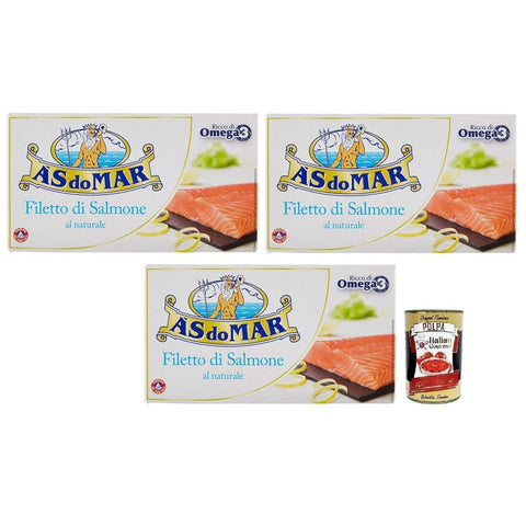 AS do Mar Fertiggerichte AS do Mar Filetto di Salmone al Naurale,Natürliches Lachsfilet,Reich an Omega 3,Dose 150 g Fertiggerichte italienisch Original 8003294537018