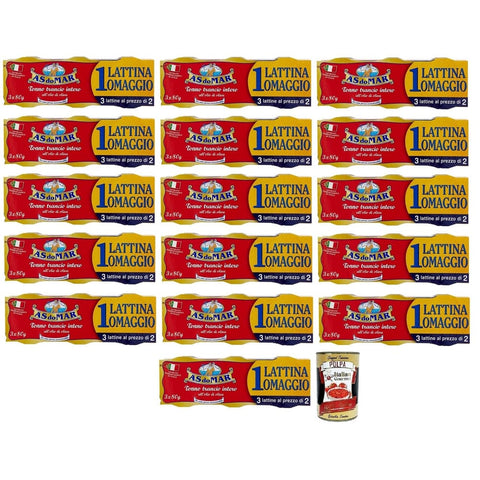 AS do Mar Fertiggerichte AS do Mar Tonno Trancio Intero all'Olio di Oliva,Ganzes Scheibe Thunfisch in Olivenöl,außergewöhnliche Kompaktheit,80g Dose 48x Original italienisch inkl. Italian Gourmet Polpa di Pomodoro 400g Dose 8003294819947