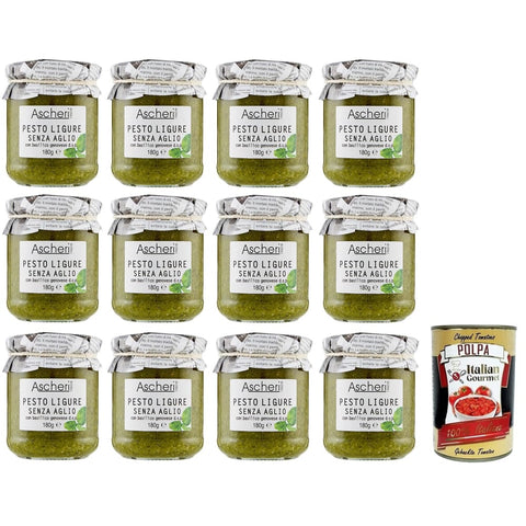 Ascheri Pesto Ascheri 1960 Pesto Ligure Senza Aglio con Basilico Genovese Pesto Sauce Ohne Knoblauch mit Genuesischem Basilikum d.o.p. Glas 180 g 12x italienisch Original + 8032529642128