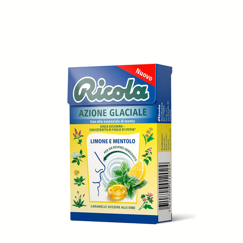 ATOTOP Ricola Astuccio Azione Glaciale Limone e Mentolo bonbon Zitrone und Menthol erfrischend ohne zucker box 20x 50g Original italienisch