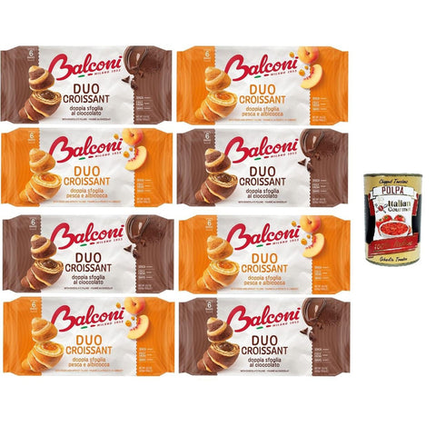 Balconi Testpaket Croissant DUO Pesca/Albicocca e Cacao Doppelschichtiges Schokoladen Croissant DUO Pfirsich/Aprikose und 8x300gr italienisch Original