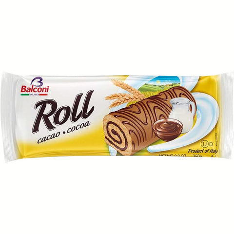 Balconi Roll Cacao e crema al cioccolato gerollter Biskuitkuchen mit Schokoladencreme 250 g Kuchen Kakaoröllchen italienisch Original