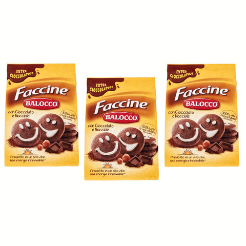 Balocco Faccine Biscotti con cioccolato e nocciole Kekse mit Schokolade und Haselnüssen biscuits cookies 100% Italienische Kekse 700g 3x Original italienisch