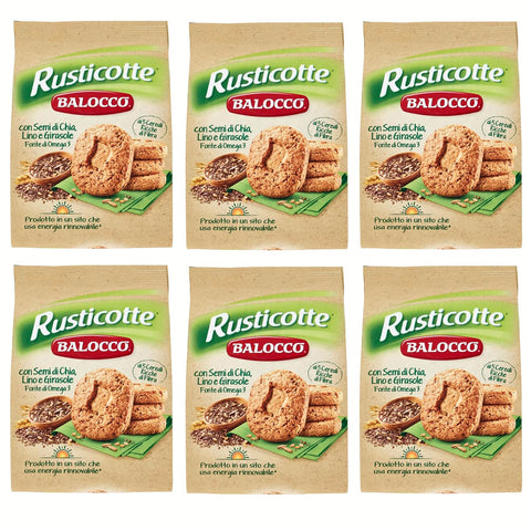 Balocco Rusticotte Biscotti Integrali ai 5 cereali Vollkornkekse mit 5 Müsli mit Chiasamen, Leinsamen und 6x700g Original italienisch