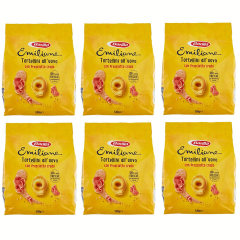Barilla Emiliane Barilla Pasta all'Uovo Ripiena Tortellini con Prosciutto Crudo Gefüllte Eiernudeln mit Rohschinken Nudeln Packung 500 g 6x italienisch Original