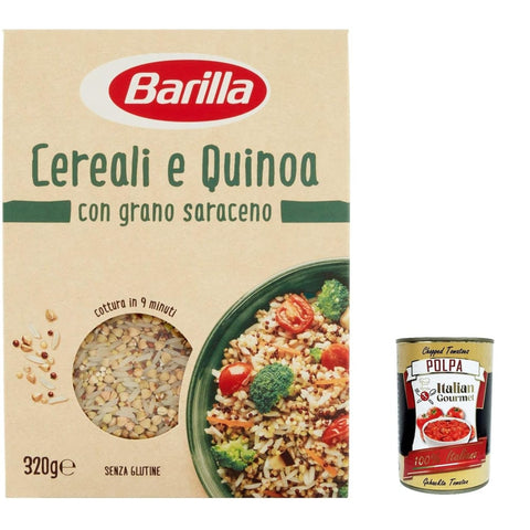Barilla Kaltes Müsli Barilla Cereali e Quinoa, senza glutine, gluten free, Mix Müsli und Quinoa, Gluten - frei 3x 320g inkl. Italian Gourmet polpa 400g Original italienisch 8076809572415