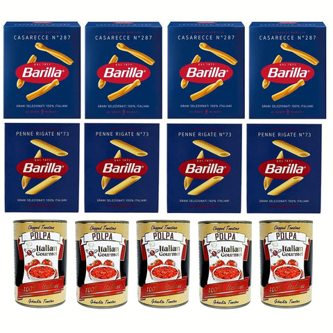 Barilla Casareccia 500 G + 4x Barilla Penne Rigate und Italian Gourmet Polpa di pomodoro Fein gehacktes Tomatenmark 5x 400 g italienisch Original