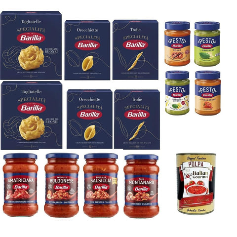 Barilla Koch- & Backzutaten ' Box Pasta, Pesto und Saucen für Ihre Speisekammer 14 Stück Koch- & Backzutaten italienisch Original 8032804040014