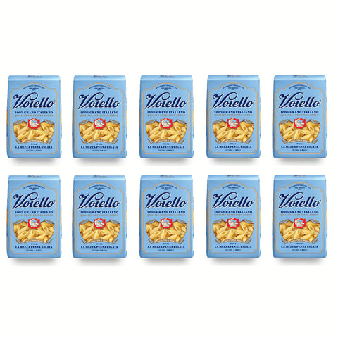 Voiello La Mezza Penna Rigata n°154 Pasta 100% Italienischer Weizen Teigwaren aus Hartweizengrieß Bronze Zeichnung 10x500g Original italienisch