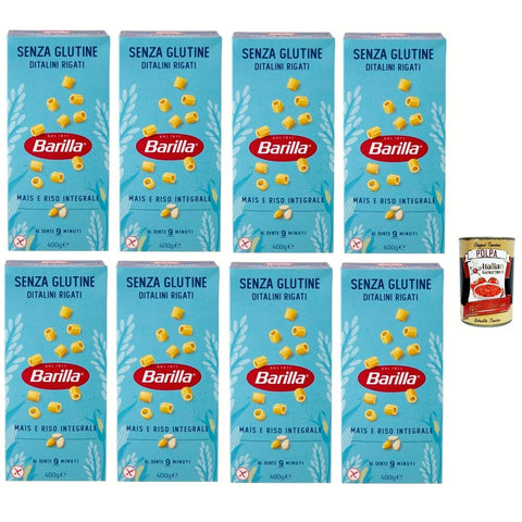 Barilla Kurze Pasta Barilla Pasta Ditalini Rigati Senza Glutine,Glutenfreie Nudeln aus weißem Mais, gelbem Mais und braunem Reis 8x 400 g italienisch Original