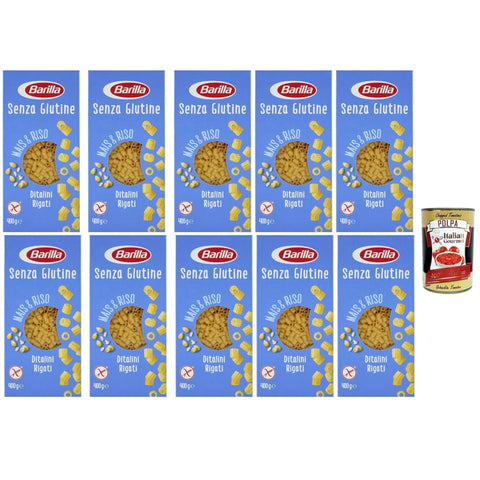 Barilla Längliche Pasta Barilla Ditalini Rigati 400g senza Glutine Glutenfrei pasta nudeln, Pasta aus weißem Mais, gelbem Mais und braunem Reis 10x Original italienisch inkl. Italian Gourmet Polpa 400g 8076809569453