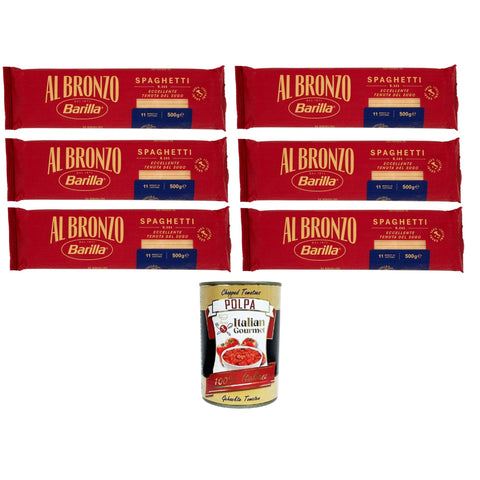 Barilla Al Bronzo Pasta Spaghetti Bronze Gezogene Pasta Rohe Verarbeitungsmethode 6x500 g italienisch Original + kostenlos polpa 400 g