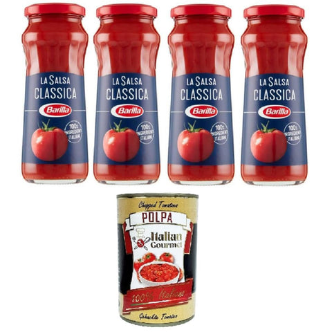 Barilla Pastasaucen Barilla Sugo Salsa Pronta Classica,Klassische Fertigsauce, mit Tomaten und nativem Olivenöl extra, glutenfrei - 4x300 g Original italienisch inkl. Italian Gourmet Polpa 400g 8032804040014