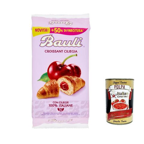 Bauli Abgepackte Gebäckstücke Bauli Cornetti Ciliegia Croissant Kirsch brioche kuchen 100% Italienische Kirschen (6 x 50g) 300g 6x Original italienisch inkl. Italian Gourmet Polpa 400g 8001720445715