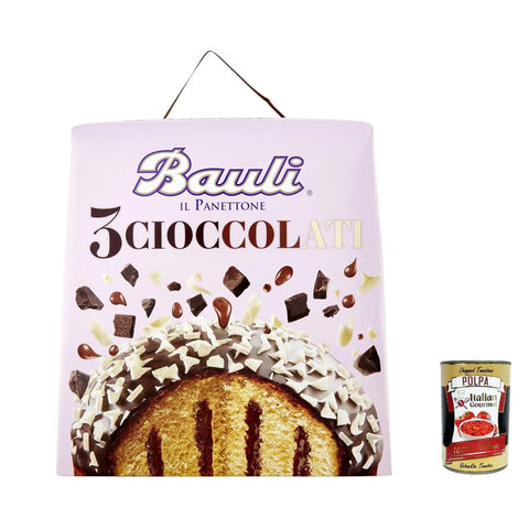 Bauli Brot & Backwaren Bauli Panettone 3 Cioccolati mit Milchschokolade Creme Backprodukt Kuchen mit Schokolade bedeckt ohne Rosinen und ohne 3x 750g italienisch Original 8001720424949