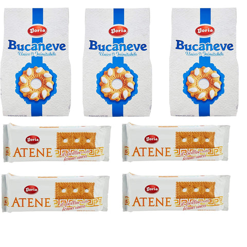 Bauli Testpaket 3x Doria Kekse Bucaneve 400 g + 4x Atene 500 g Butterkeks kekse mit Zucker cookies biscuits snack italienisch Original