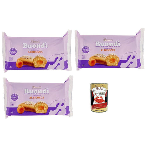 Bauli Snack Kuchen & Backwaren Bauli Buondì Albicocca, gebackener Kuchen snack mit Aprikosenfüllung abgepackte Snacks 3x 258g Frühstück Original italienisch inkl. Italian Gourmet Polpa 400g 8032804040014