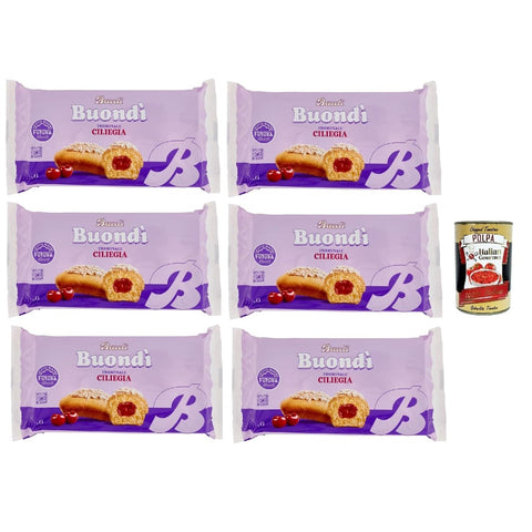 Bauli Snack Kuchen & Backwaren Bauli Buondì Ciliegia, gebackener Kuchen snack mit Kirsche creme abgepackte Snacks 6x 258g Frühstück Original italienisch inkl. Italian Gourmet Polpa 400g 8032804040014