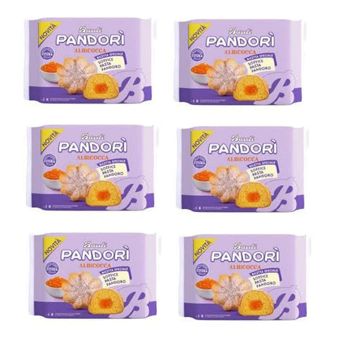 Bauli Snack Kuchen Bauli Pandori‘ Aprikosen gefüllte ‚Pandori‘ mit weichem Milch Pandoro Teig Gebäckspezialität traditionelle Pandoro Art 4x 178gr italienisch Original