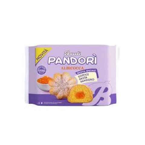 Bauli Snack Kuchen Bauli Pandori‘ Aprikosen gefüllte ‚Pandori‘ mit weichem Milch Pandoro Teig Gebäckspezialität traditionelle Pandoro Art 4x 178gr italienisch Original