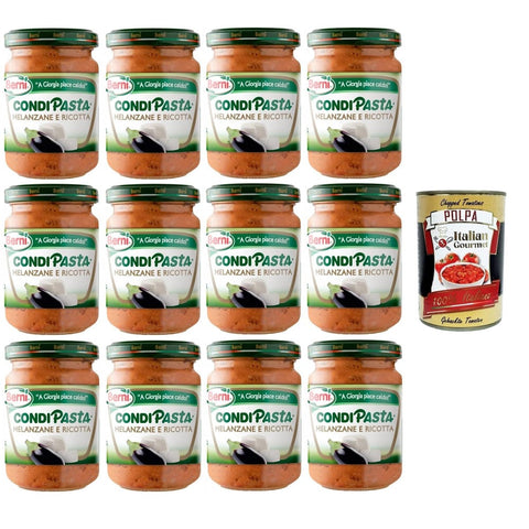 Berni Condipasta Aufstriche & Dips Berni Condipasta Melanzane e Ricotta Auberginen- und Ricotta-Konfitüre-Gewürz für erste Gänge und Bruschetta 12x130 g italienisch Original Pastasauce + kostenlos 8032804040014