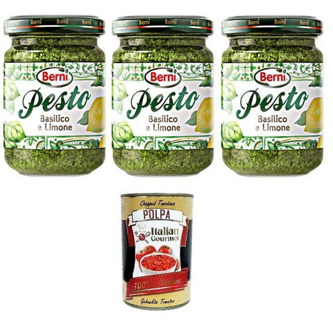 Berni Pesto Berni Pesto Basilico e Limone Basilikum-Zitronen-Pesto 3x135gr Original italienisch inkl. Italian Gourmet Polpa 400g 8001995312293