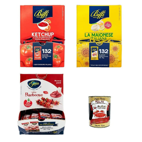 Biffi Ketchup Biffi Sauce Barbeque BBQ sauce, Mayonnaise und Ketchup Kit Single -Potion 396 Beutel von 10 g Italian gourmet polpa 400g Original italienisch 8009320043997