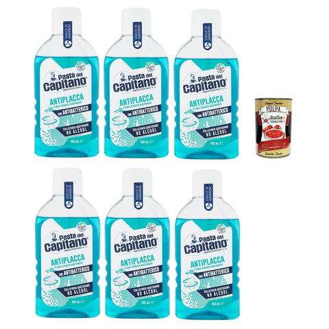 Blanx Pasta del Capitano Collutorio Antiplacca - Anti-Plaque-Mundwasser Mundhygiene 6x400 ml italienisch Original + kostenlos polpa 400 g