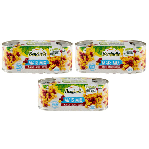 Bonduelle Mais Mix Mais e Fagioli Rossi Süßer und Knuspriger Mais mit Rote Bohnen 3x170g Original italienisch Feinkost