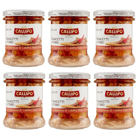 Callipo Fertiggerichte Callipo Trancetti di Tonno con Peperoncino di Calabria Thunfischscheiben mit Frischer Würziger Kalabrischer Chili 6x 170g italienisch Original