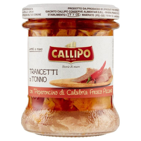 Callipo Fertiggerichte Callipo Trancetti di Tonno con Peperoncino di Calabria Thunfischscheiben mit Frischer Würziger Kalabrischer Chili Thunfisch Glas 170 g italienisch Original