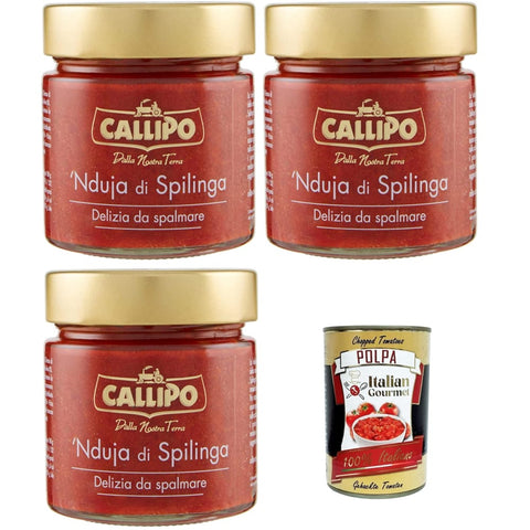 Callipo Fleisch, Geflügel & Wild Callipo Nduja di Spilinga, Delizia da spalmare Nduja von Spilinga, köstlicher Aufstrich 3x200gr Original italienisch inkl. Italian Gourmet Polpa 400g 8032804040014