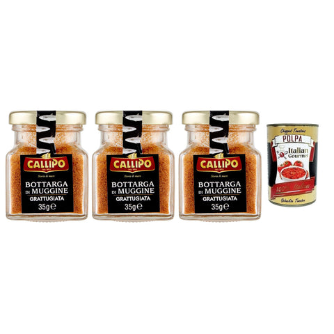 Callipo Bottarga Di Muggine Grattugiata Geriebener Meeräsche Bottarga Meeräschenrogen 96% Glas 35 g 3x italienisch Original Pastasauce + kostenlos Polpa di
