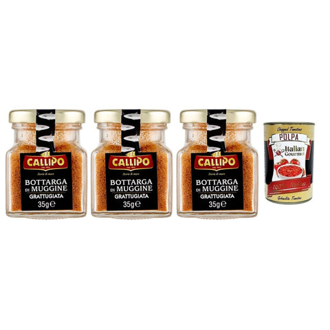 Callipo Kaviar & Fischrogen Callipo Bottarga Di Muggine Grattugiata Geriebener Meeräsche Bottarga Meeräschenrogen 96% Glas 35 g 3x italienisch Original Pastasauce + kostenlos Polpa di 8001561018420