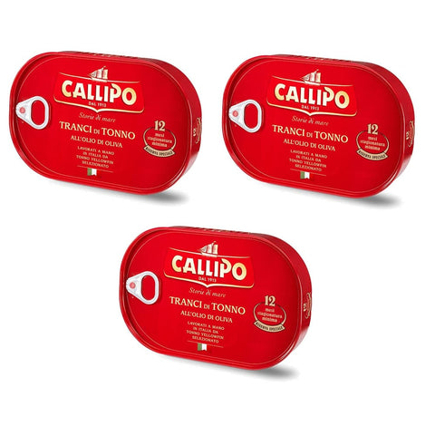 Callipo Thunfisch Callipo Tranci di Tonno all'olio di oliva Italienisch Thunfisch in Olivenöl 320g Thunfischscheiben in Olivenöl 12 Monate Reifung 3x Original italienisch 8001561003792
