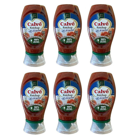 Calvé Ketchup -45% di Zuccheri Würzsaucen weniger Zucker Squeeze Glutenfreie Soße 250 ml 6x italienisch Original