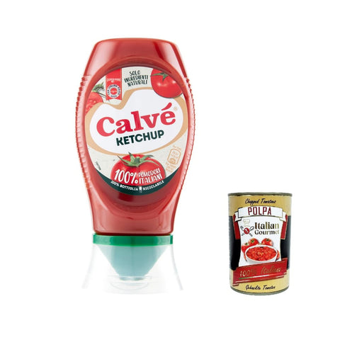 Calvè Ketchup Calvè Calvé Ketchup in Top-Down-Verpackung, 100 % italienische Tomaten, 250 ml 12x Original italienisch inkl. Italian Gourmet Polpa 400g 8720182386021