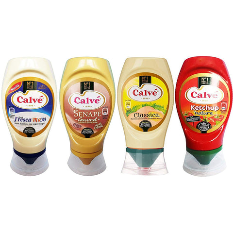 Calvé testpaket 4 Sauces Bontà Fresca Mayò Classica Ketchup Senape 1x250ml Original italienisch