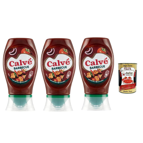 Calvè Salsas Calvè Calvé Salsa Barbeque BBQ-Sauce mit starkem Holz- und Raucharoma, ideal für alle Fleischgerichte, 250 ml 250ml 3x Original italienisch inkl. Italian Gourmet Polpa 400g 8712100396397