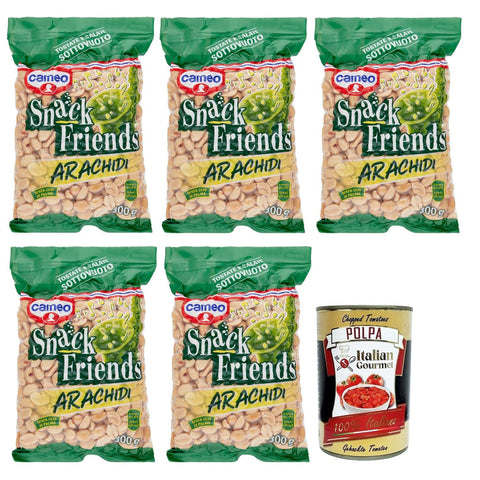 Cameo Friends Arachidi Geröstete und Gesalzene Erdnüsse Vakuumverpackungen 300 g 5x italienisch Original Pastasauce + kostenlos Polpa di Pomodoro 400 g Dose