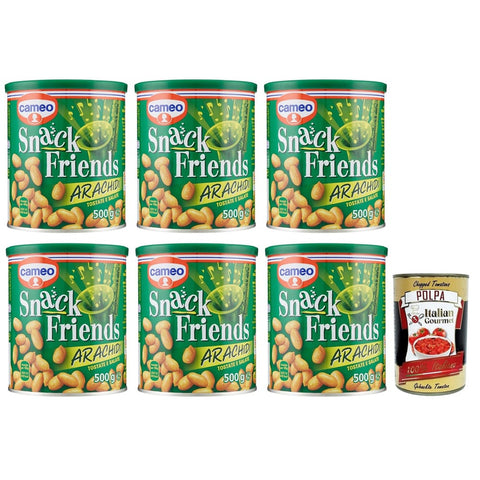 Cameo Knabberartikel Cameo Snack Friends Arachidi,Geröstete und Gesalzene Erdnüsse im Dose, 500g 6x Original italienisch inkl. Italian Gourmet Polpa di Pomodoro 400g Dose 8003000031007