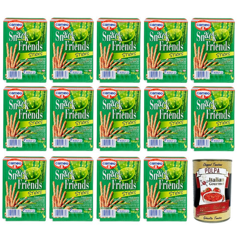 Cameo Knabberartikel Cameo Snack Friends Sticks,Elsässer Sticks,Salzige Snacks 100g 14x Original italienisch inkl. Italian Gourmet Polpa di Pomodoro 400g Dose 8003000126703