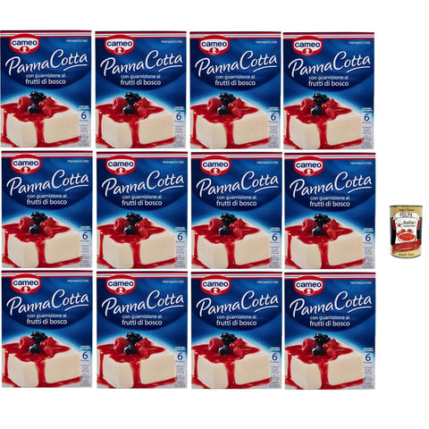 Cameo Pudding- & Dessertpulver Cameo Mischung für Panna Cotta mit Beeren -Garnieren, leicht zubereitete Dessert, die Packung enthält die Form zum Kochen, 6 Portionen, 12x 107 g Original italienisch inkl. Italian Gourmet Polpa 400g 8003000105708