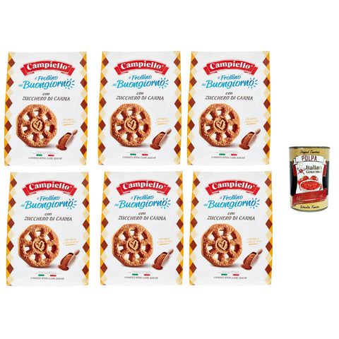 Campiello il Frollino del Buongiorno con zucchero di canna Shortbread mit brauner Zucker 100% Italienische Kekse 6x700 g italienisch Original + kostenlos polpa 400