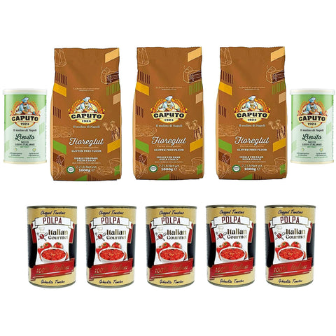 Testpaket Caputo FioreGlut Gluten frei gluten free mehl 1 kg 3x1 kg + 2x Caputo Lievito und Italian Gourmet Polpa di pomodoro Fein gehacktes Tomatenmark 5x400 g