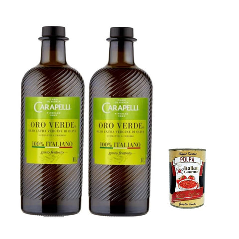 Carapelli Oro Verde Extra Natives Olivenöl 100% Italienisch 2x1 Liter Flaschen italienisch Original Pastasauce + kostenlos polpa 400 g
