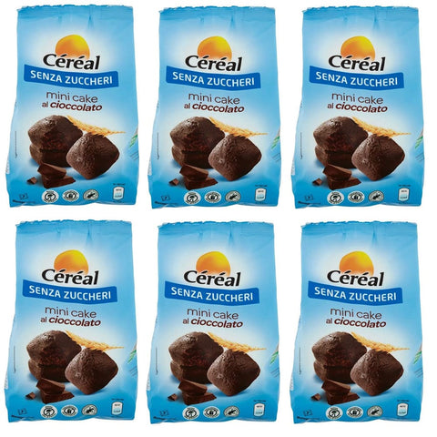 Céréal Knabberartikel Céréal Mini Cake al Cioccolato Süßer Snack Mini-Schokoladenkuchen ohne Zucker 196g Beutel 6x Original italienisch 3175681219465