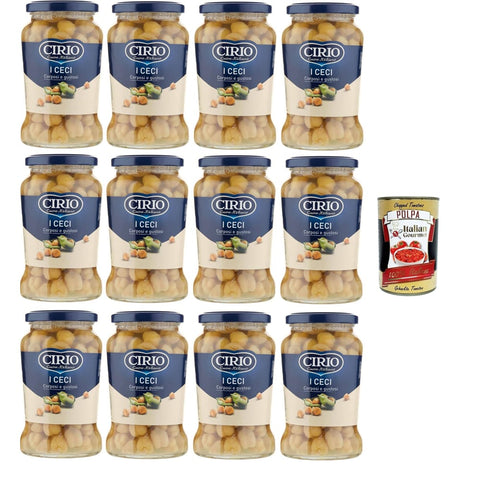 Cirio Hülsenfrüchte & Bohnen Cirio I Ceci, Corposi e Gustosi I Kichererbsen, vollmundig und lecker 12x370gr Original italienisch inkl. Italian Gourmet Polpa 400g 0