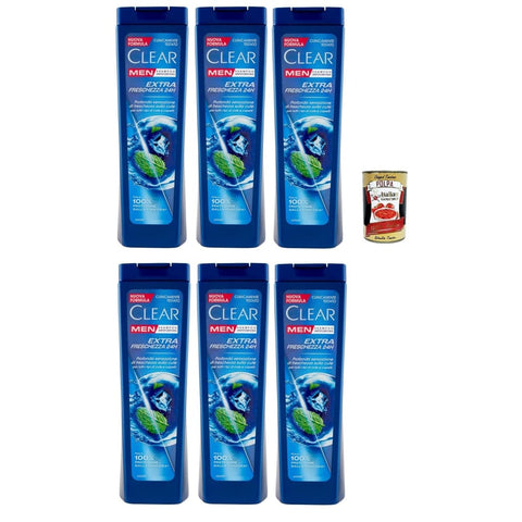 Clear Shampoos Clear Extra Freschezza 24H Men Shampoo für alle Haar und Kopfhauttypen Extra Frische Shampoo 6x 225 ml italienisch Original 8720181429675